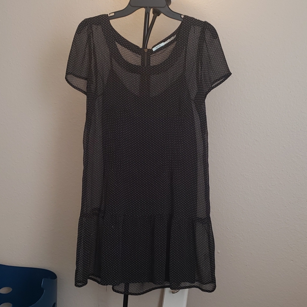 2000s Black polka-dot mesh dress with slip